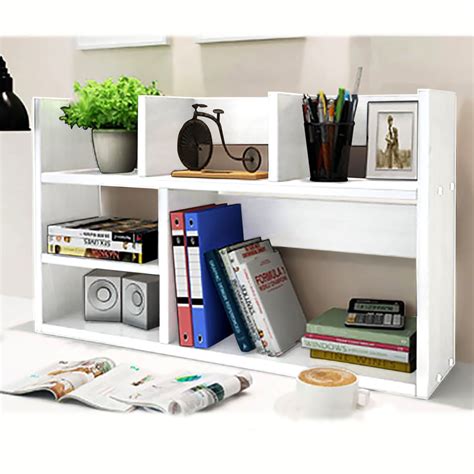 Desk Organizer Large Shelf Multi Compartments Units Wood desktop storage organizer White ...