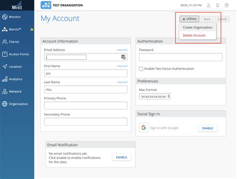 Create a Mist Account and Organization - Mist