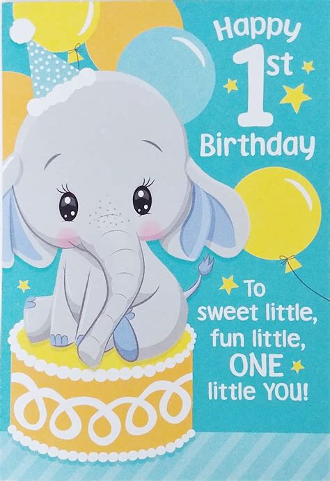 Happy 1st First Birthday Greeting Card With Elephant To Sweet Little ...