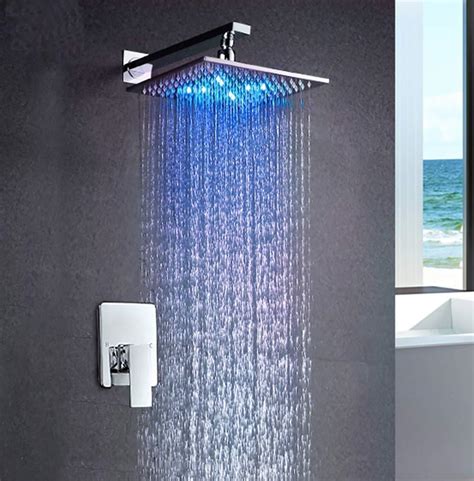 Cascada Luxury 10" Square Wall Mounted Thermostatic Shower System With Automated LED Light RGB ...