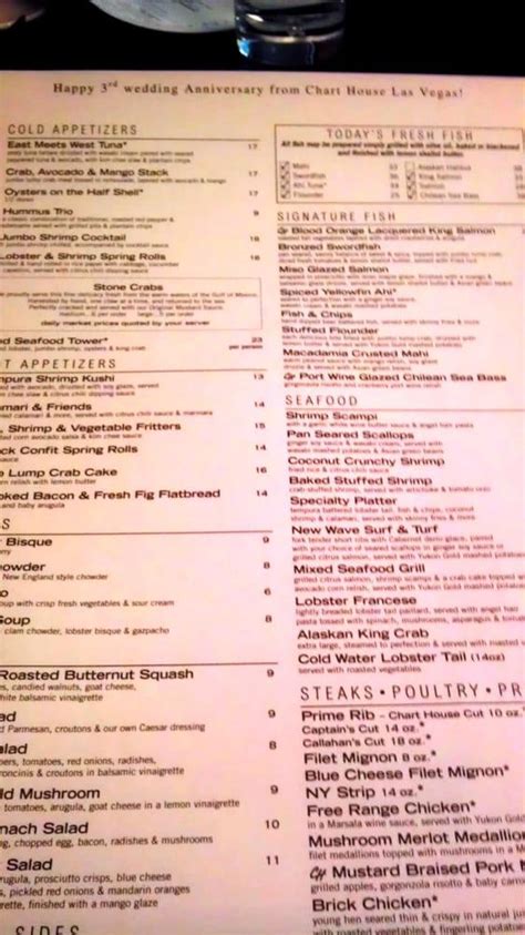 Menu at Chart House steakhouse, Las Vegas