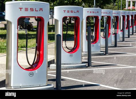 Charging stations for electric cars, Tesla charging stations, France Stock Photo - Alamy