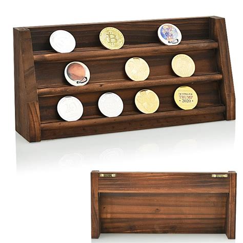 Wooden challenge collectible coin holder display rack stand case shelf decorations Sale ...