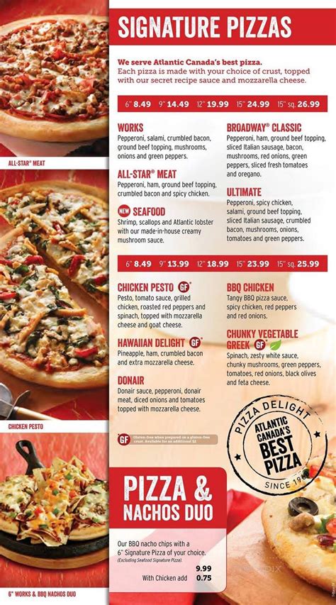 Menu of Pizza Delight in Saint John, NB E2J 4Z3