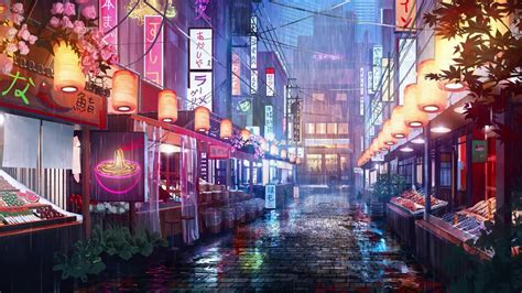 Japanese Night Market In Rain Live Wallpaper - WallpaperWaifu