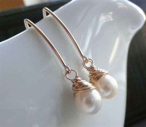 Pearl earrings modern pearl earrings wire wrapped by BriguysGirls