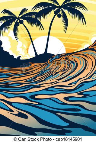 surf art wave logo | Vector Clipart of Surf beach at sunrise ...