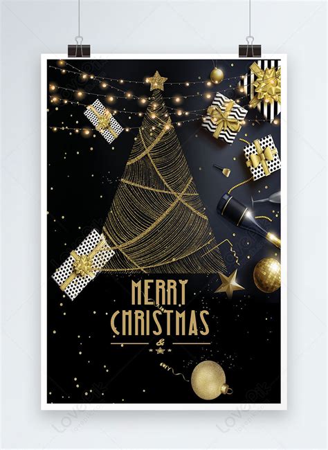 Golden merry christmas poster design template image_picture free ...