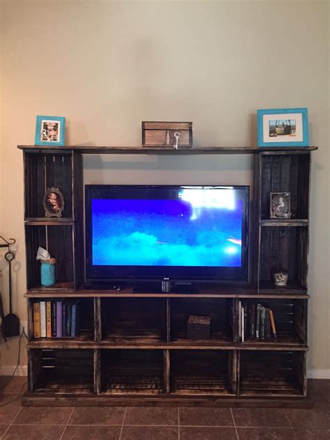 Wooden crate entertainment center TV stand | Wooden crates tv stand, Crate tv stand, Home decor ...