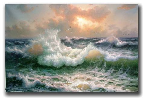 100% hand painted high quality canvas ocean waves oil painting pictures on the wall wall art ...