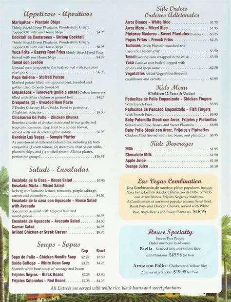 Menu at Las Vegas Cuban Cuisine restaurant, Hallandale Beach, E ...