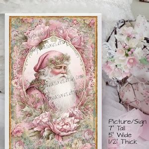 Pink Vintage Santa Christmas Sign Wall Decor / Romantic Pastel - Etsy