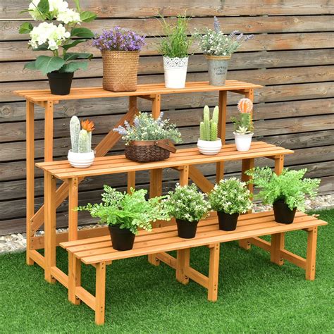 3-Tier Wide Wood Flower Pot Step Ladder Plant Stand – By Choice Products