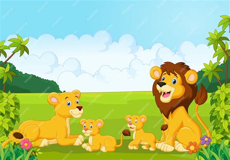 Premium Vector | Cartoon lion family