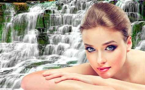 Download Model Hair Face Waterfall Woman Beautiful 4k Ultra HD Wallpaper