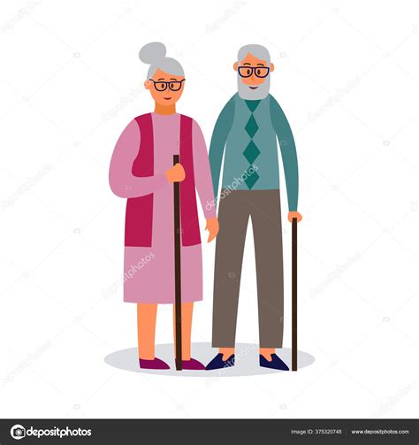 Old couple cartoon characters walking flat vector illustration isolated ...