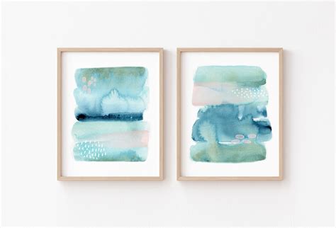 Blue Abstract Art Print Set, Minimalist Modern Landscape Wall Art, Navy ...