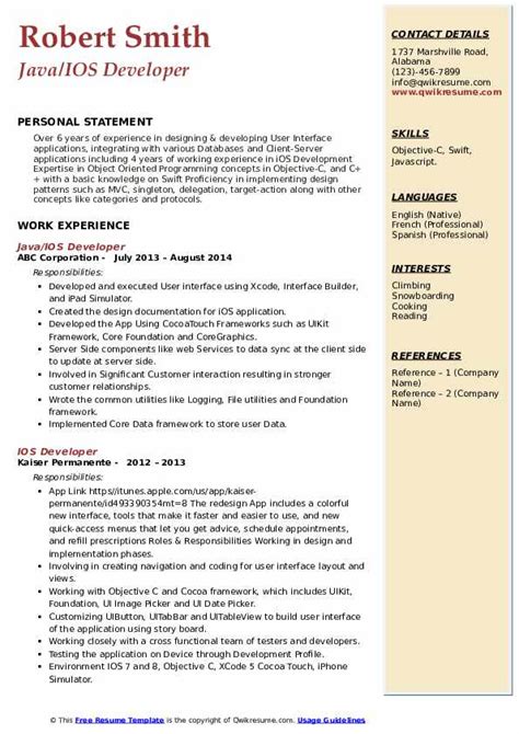 IOS Developer Resume Samples | QwikResume