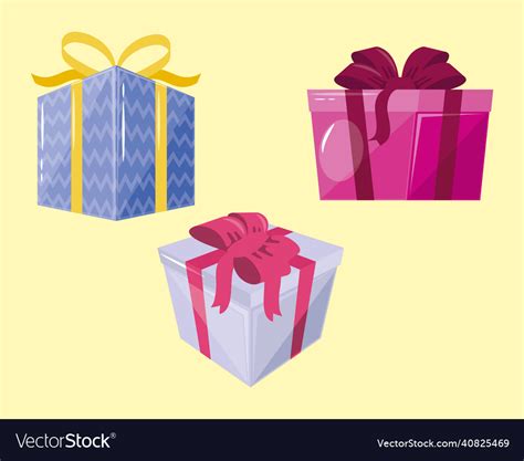 Three happy birthday gifts Royalty Free Vector Image