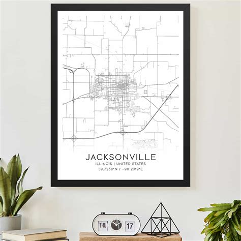 Jacksonville Illinois Map Poster, Modern Home Decor Wall Art Print ...