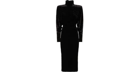 Alexandre Vauthier Long Sleeve Velvet Turtleneck Midi Dress in Black | Lyst