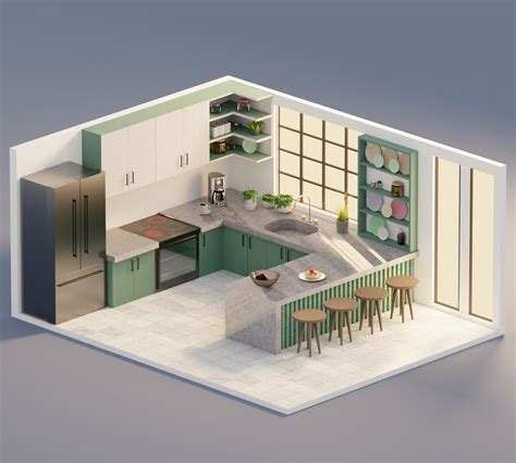 Kitchen isometric design 3D model | CGTrader