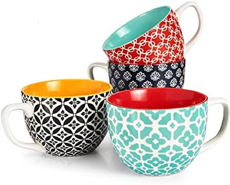 DOWAN Coffee Mugs, 24 Oz Large Coffee Mugs Set of 4, Porcelain Jumbo ...