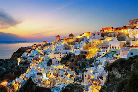 Premium Photo | View of Oia at sunset