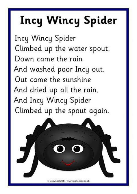 Incy Wincy Spider Song Sheet (SB10810) - SparkleBox Preschool Poems ...