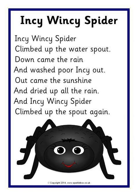 Incy Wincy Spider Song Sheet (SB10810) - SparkleBox | Nursery rhymes ...