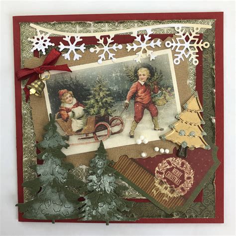 Vintage style Christmas card sled handmade by Lorraine Smallacombe