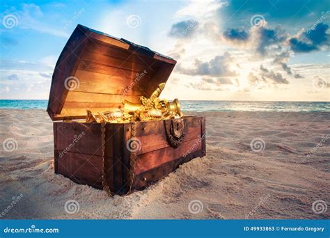 Open Treasure Chest On The Beach Stock Image - Image: 49933863