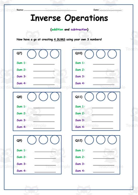 Inverse Operations Addition and Subtraction Worksheet by Teach Simple