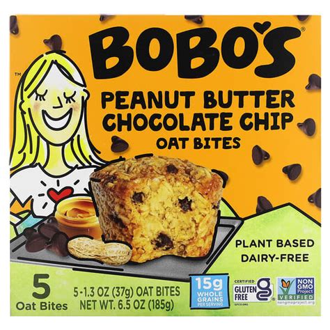 Bobo's Oat Bars, Peanut Butter Chocolate Chip Oat Bites, 5 Bites, 1.3 oz (37 g) each