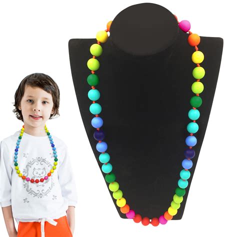 Kalevel Baby Teething Necklace Chew Beads Necklace Silicone Sensory Chewing Necklaces Jewelry ...