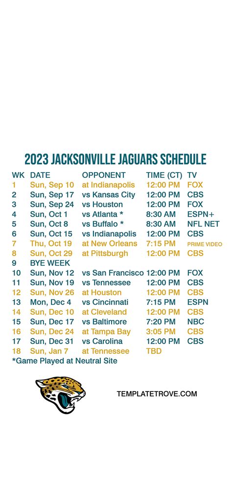 2023-2024 Jacksonville Jaguars Lock Screen Schedule for iPhone 6-7-8 Plus