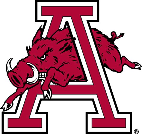 Arkansas Razorbacks Secondary Logo (1974) - A hog running through an A ...