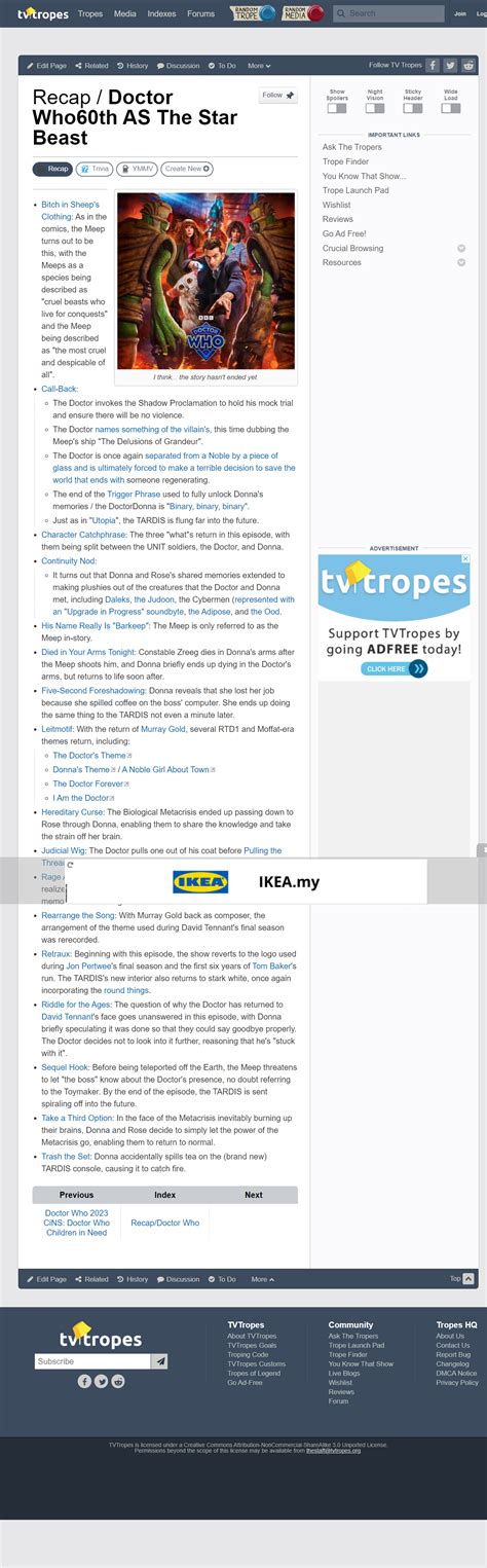 Doctor Who recap page glitch - TV Tropes Query