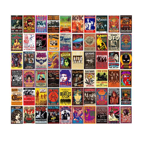 Buy Woonkit 60 PC Vintage Rock Band s for Room Aesthetic, 70s 80s 90s Retro Music Room Wall ...