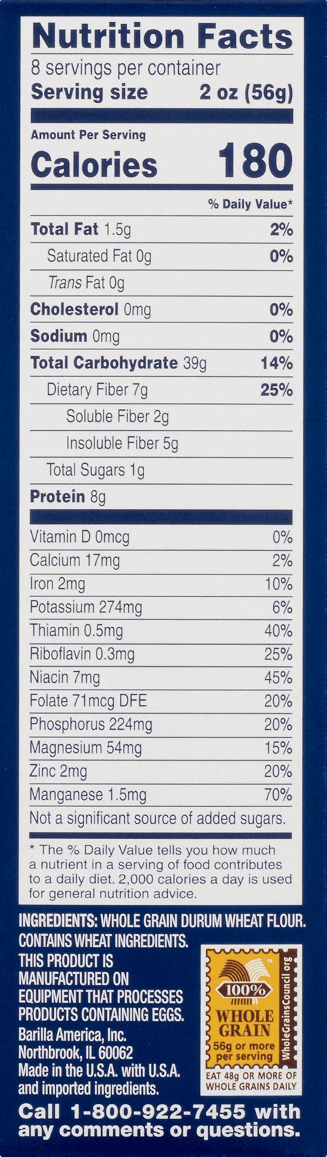 barilla pasta nutrition facts