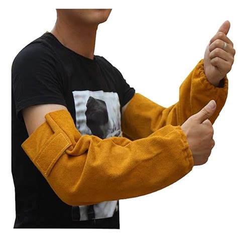 Leather Heat Resistant Welding Arm Sleeves Elastic Cuff Safety Work ...