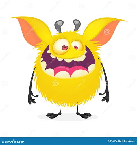 Cute Cartoon Monster with Big Smile. Vector Funny Monster Character. Stock Vector - Illustration ...