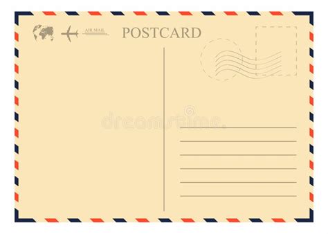 Vintage Postcard Template. Retro Airmail Envelope with Stamp, Airplane and Globe Stock Vector ...