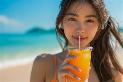 Premium Photo | Young Asian Woman Enjoying Tropical Beach Vacation with ...