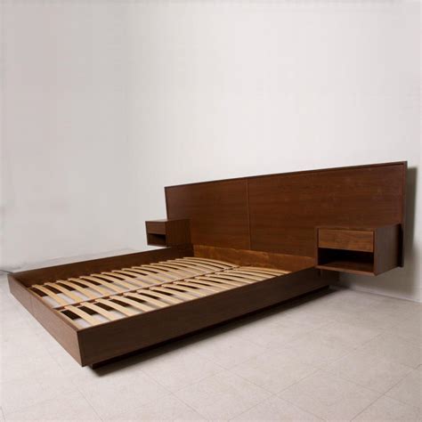 Modern King Size Platform Bed with Floating Nightstands in Walnut at ...