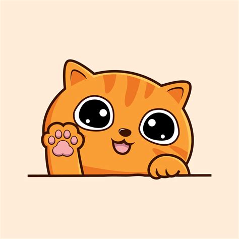 Striped Orange Cat Cartoon Kawaii - Cute Tabby Cat Waving Hand Pawns ...