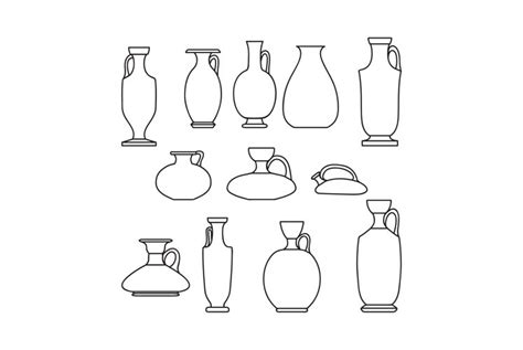 Sketch outline of ceramic vases set. Ancient Greek, Roman