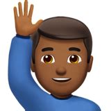 🙋🏾‍♂️ Man Raising Hand: Medium-Dark Skin Tone Emoji on Apple iOS 16.4