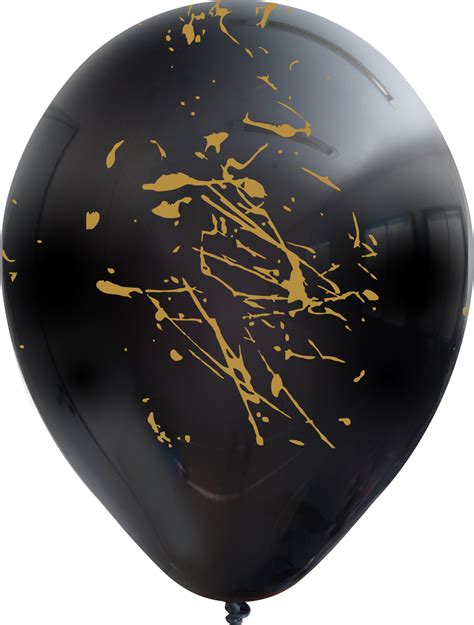 12" Splashes All Around Black Balloons Gold Print Latex Balloons (25 Per Bag) 5 Side Print ...