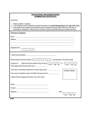 Termination Certificate - NIBTT - Fill and Sign Printable Template Online